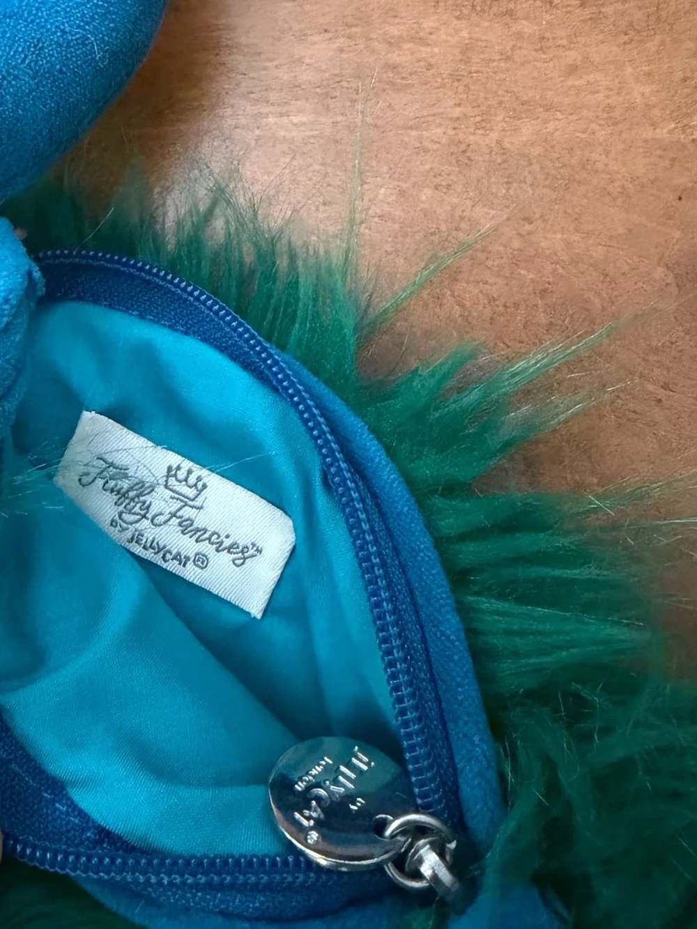 Jellycat Teal & Blue Furry Peacock Crossbody Bag